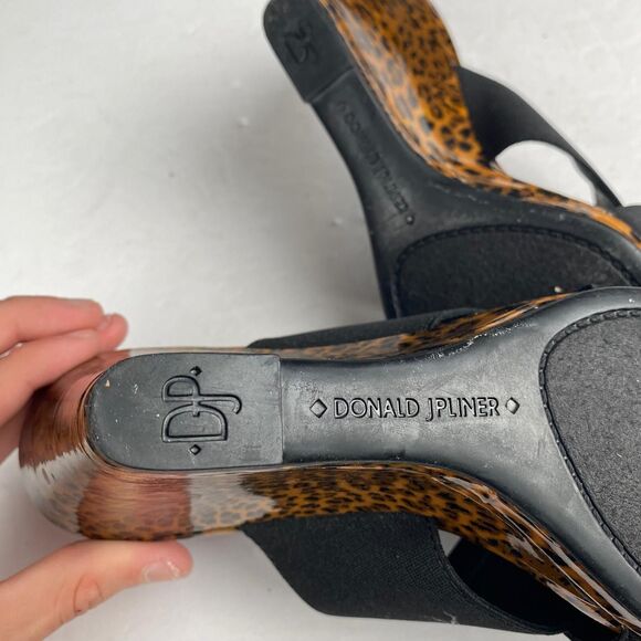 Donald Pliner Hedi Women's 8 M Black Brown Cross Strap Animal Print Wedge Sandal - Picture 9 of 11